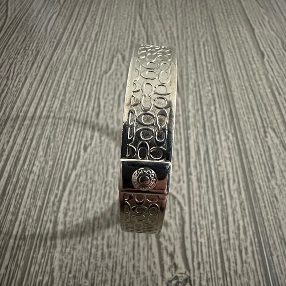 COACH Silver Bangle Bracelet with Signature Classic “C” Logo Print. - Picture 9 of 12